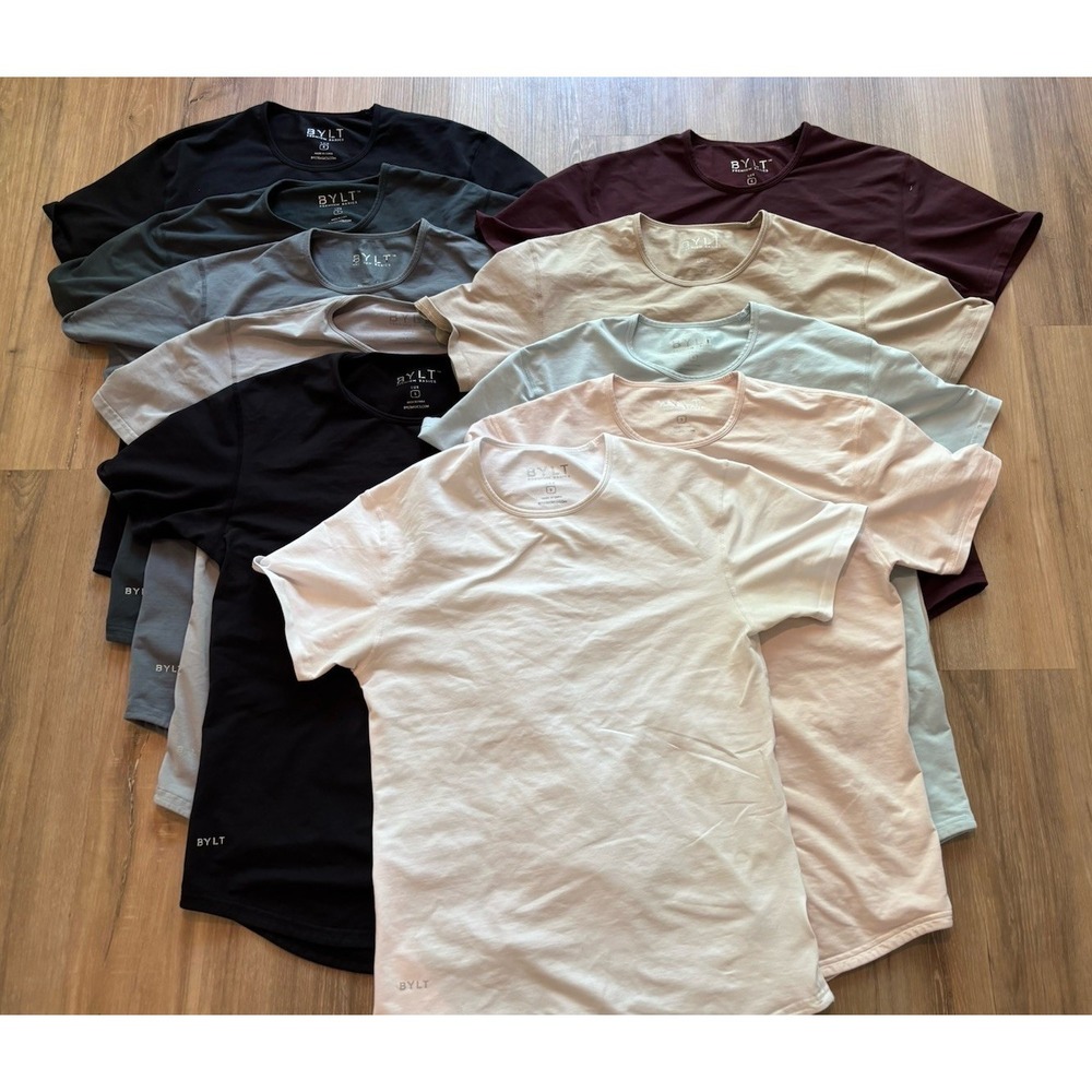 Lot 10 BYLT Premium Basic LUX Short Sleeve T Shirt Mens Small Round Hem Athletic
